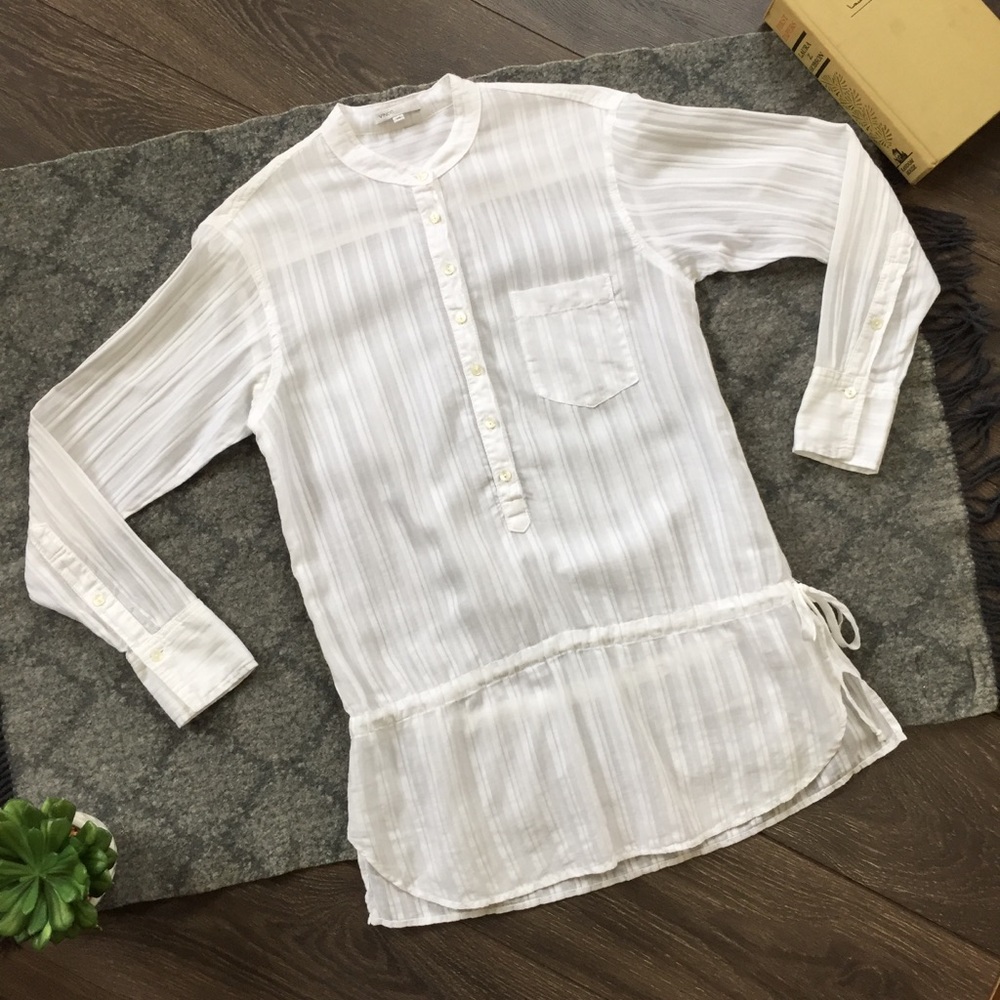 VINCE sheer white cinch waist tunic top XS - Picture 4 of 8